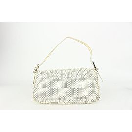 Fendi 8BR000 White Woven Patent Leather Baguette Bag 823ff20