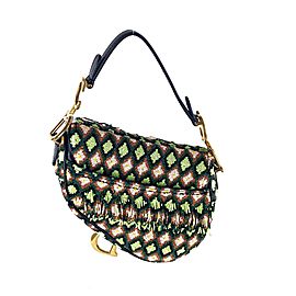 Dior Saddle Mi Canvas Flap Beaded Fringe 7da528 Green Bead Shoulder Bag