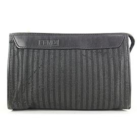 Fendi Black Pequin Stripe Cosemtic Pouch Make Up Case 54ff115