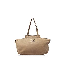 Fendi Chains Suede 239760 Beige Nubuck Leather Tote