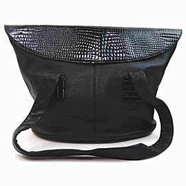 Fendi Croc Tote 860094 Black Leather Shoulder Bag