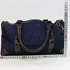 Fendi Ff Monogram Zucca Boston 870712 Navy Blue Canvas Tote