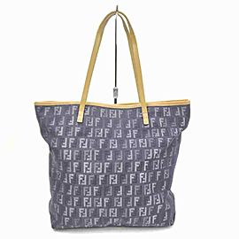 Fendi Ff Monogram Zucca Shopper 860049 Navy Blue Denim Tote