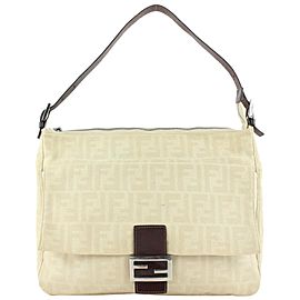 Fendi Ivory Zucca Mamma FF Monogram Baguette Zip Shoulder Flap Bag 50ff423