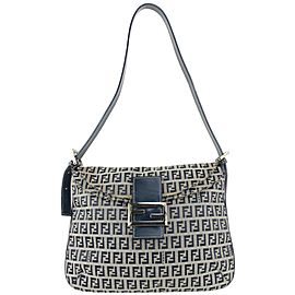 Fendi Navy Monogram FF Zucca Mamma Baguette Shoulder Flap Bag 916ff88