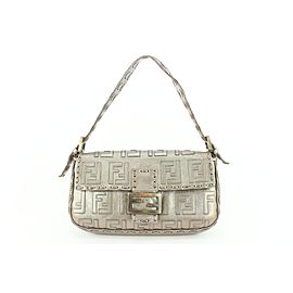 Fendi Silver Whipstitch Embossed FF Leather Mama Baguette Flap Bag 1ff98