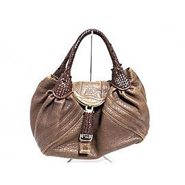 Fendi Hobo Large Spy Woven Handle 239788 Brown Leather Shoulder Bag