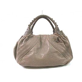 Fendi Hobo Large Woven 239786 Taupe Brown Leather Satchel