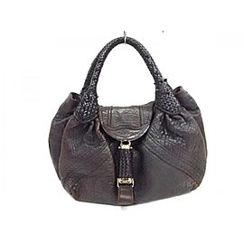 Fendi Hobo Lerge Spy Woven 239779 Dark Brown Leather Satchel