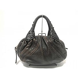 Fendi Hobo Mini Spy Woven 239789 Dark Brown Leather Satchel