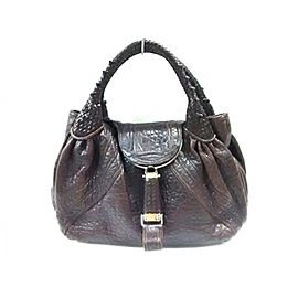 Fendi Hobo Spy Woven Handle 239790 Dark Brown Leather Shoulder Bag