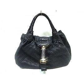 Fendi Hobo Woven 239759 Black Leather Shoulder Bag