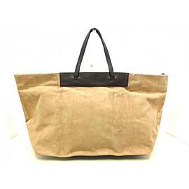 Fendi Large Logo All Over 239767 Beige X Dark Brown Suede Leather Tote