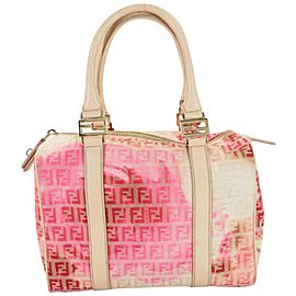 Fendi (Limited Edition) Floral Ff Zucca Boston 866690 Pink Leather Satchel