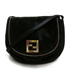 Fendi Messenger Ff Logo Forever 872482 Black Leather Cross Body Bag