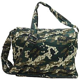 Fendi Messenger Monogram Ff Camouflage Cross Body 871716 Green Nylon Shoulder Bag