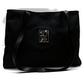 Fendi Monogram Ff Logo Tote 872768 Black Nylon Shoulder Bag