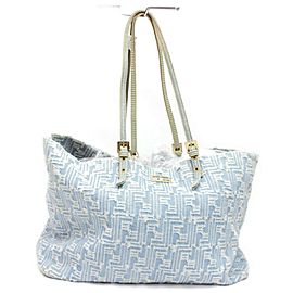 Fendi Monogram Ff Logo Zucca Shopper Roll 872794 Blue Denim Tote