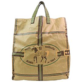 Fendi Roma 1925 Selleria Horse Logo 871471 Beige Coated Canvas Tote