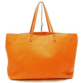 Fendi Romano Large Carla Selleria 872727 Orange Leather Tote