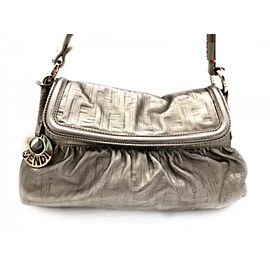 Fendi Shoulder Bag Embossed Flap 239769 Silver Leather Satchel