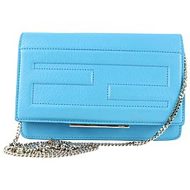 Fendi Wallet on Chain Flap Vitello Tube 3fz0911 Blue Leather Cross Body Bag