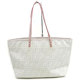 Fendi Zucca Roll Zip Monogram Ff Spalmati 872178 White Coated Canvas Tote