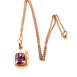 14K Rose Gold Necklace Amethyst Quartz Cushion Pendant