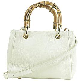 Gianni Notaro Crossbody 232380 Bamboo 2way Tote White-ivory Leather Shoulder Bag