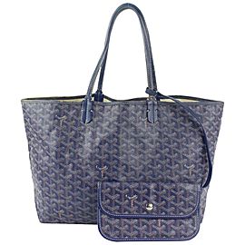 Goyard Navy Blue Chevron Saint Louis PM Tote Bag with Pouch 929gy2