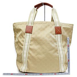 Gucci 872130 Embossed Web Shopper Beige Nylon Tote