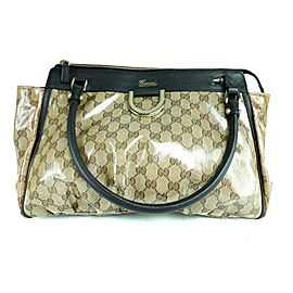 Gucci Abbey Crystal Monogram D-ring Tote 16g69 Brown Coated Canvas Shoulder Bag