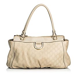 Gucci Abbey Hobo Guccissima Ring 223132 Ivory Leather and Gg Leather Shoulder Bag