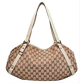 Gucci Abbey Monogram Gg Medium 1g611 Beige X White Canvas Hobo Bag