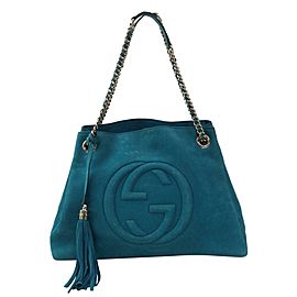 Gucci Bag Soho Nubuck Chain 871613 Blue Leather Tote