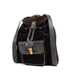 Gucci Bamboo 232896 Black Suede Leather Backpack