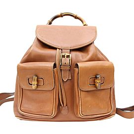 Gucci Bamboo Double Pocket 867663 Brown Leather Backpack