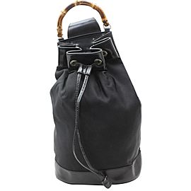 Gucci Backpack Bucket Bamboo Drawstring Sling 869292 Black Nylon Shoulder Bag