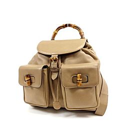 Gucci Beige Bamboo 234023 Beige-brown Leather Backpack