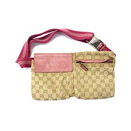 Gucci Belt (Ultra Rare) Monogram Fanny Pack Waist Pouch 233113 Pink Gg Canvas Cross Body Bag