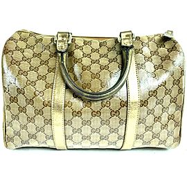 Gucci Boston Monogram Gg Crystal Joy 5a610 Brown Gold Coated Canvas Satchel