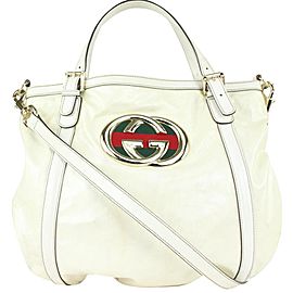 Gucci White Patent Britt Hobo 2way Bag 1GG104