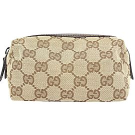 Gucci Brown Monogram GG Cosmetic Pouch Toiletry Case Make Up Bag 29ggs114