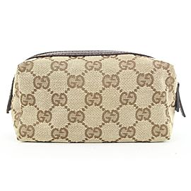 Gucci Brown Monogram GG Cosmetic Pouch Toiletry Case Make Up Bag 29ggs114