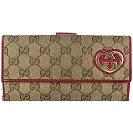 Gucci Brown x Red Monogram GG Lovely Heart Long Wallet 824gk56