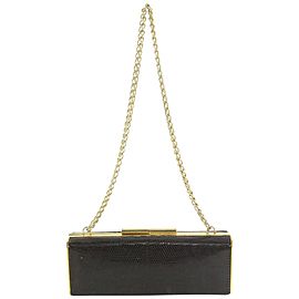 Gucci Dark Brown Lizard Minaudiere on Chain Evening Clutch 113g28