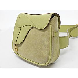 Gucci Crossbody Horsebit Belt Saddle Fanny Pack Waist Pouch 239397 Green Leather X Suede Hobo Bag