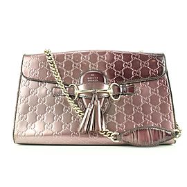 Gucci Guccissima GG Patent Metallic Purple Chain Flap Chain Bag 656gks37