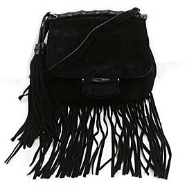 Gucci Black Suede Medium Nouveau Fringe Flap Bag 862882