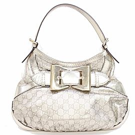 Gucci Hobo Metallic Queen 868065 Silver Coated Canvas Shoulder Bag